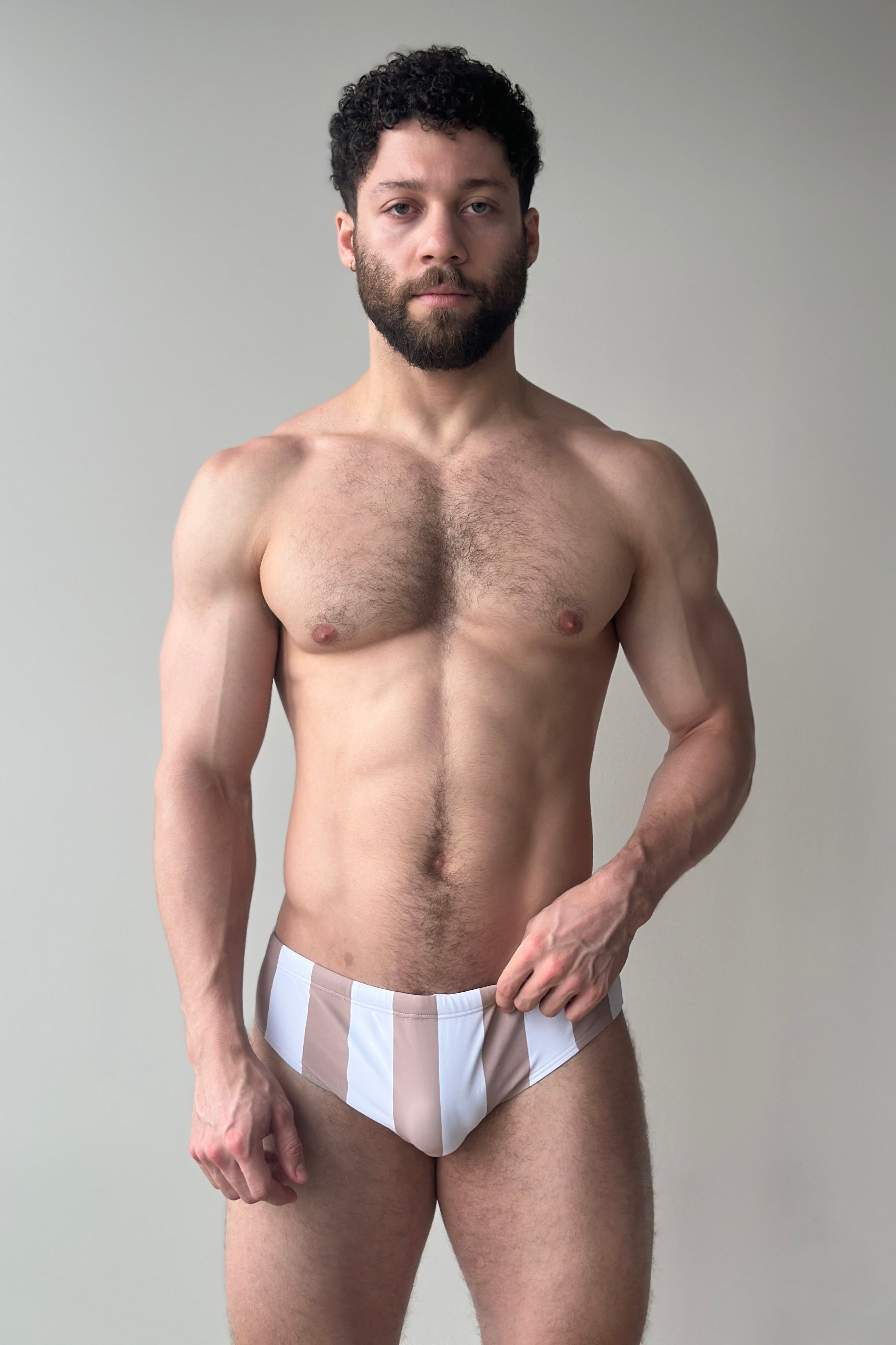 stripe swim brief - latte