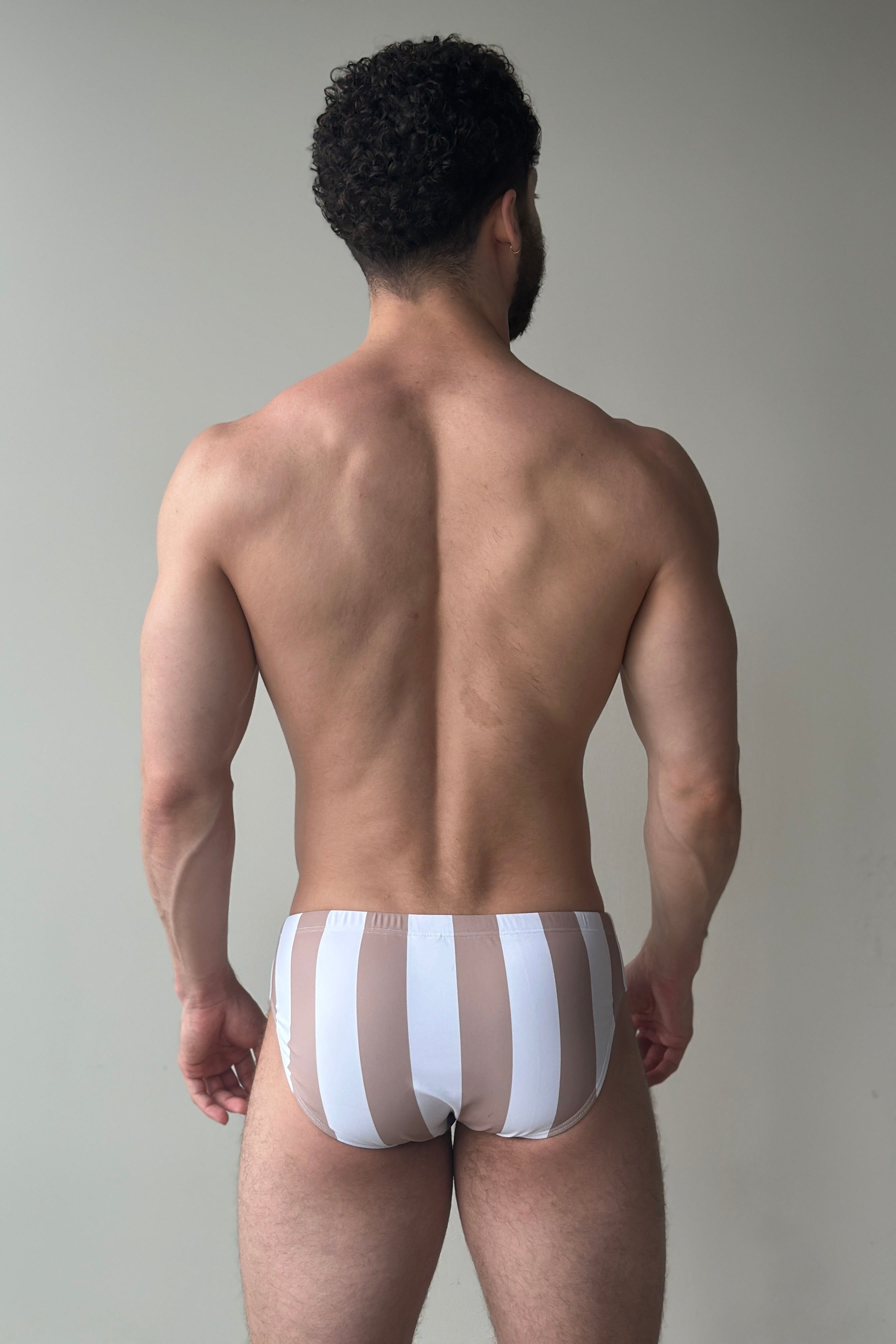 stripe swim brief - latte