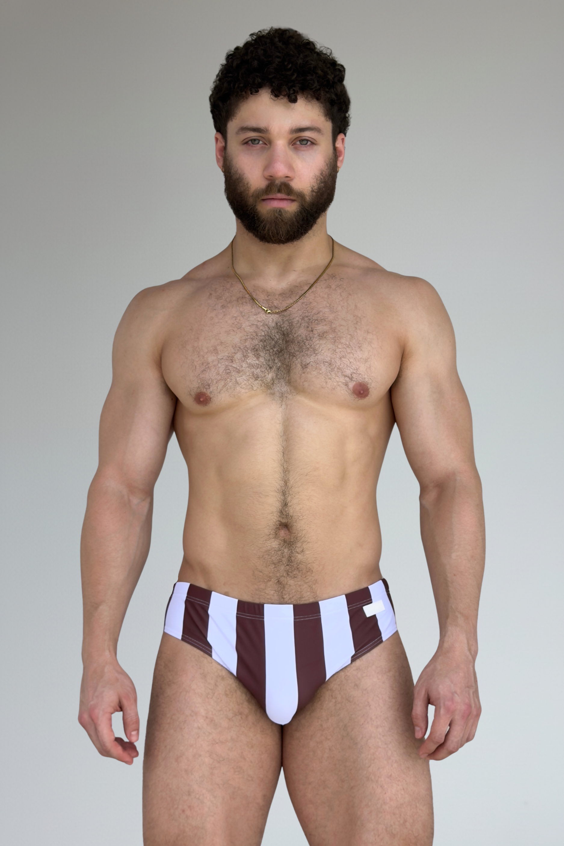 stripe swim brief - café