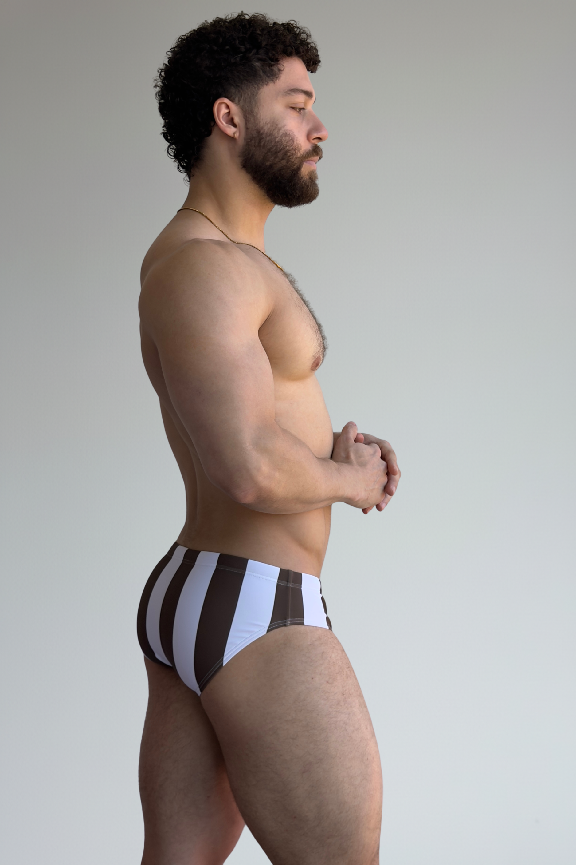 stripe swim brief - café