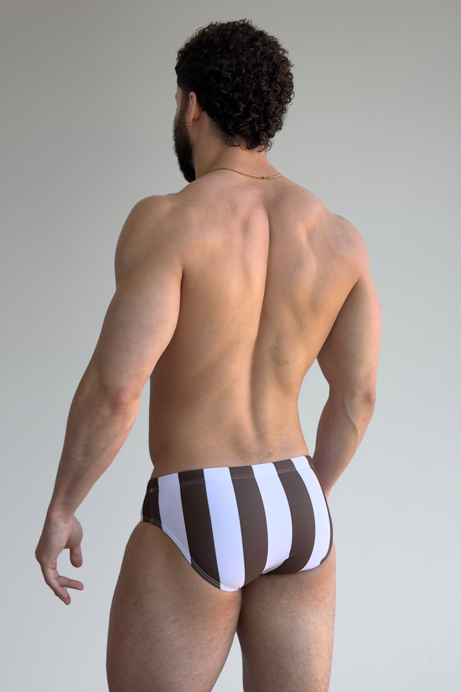 stripe swim brief - café