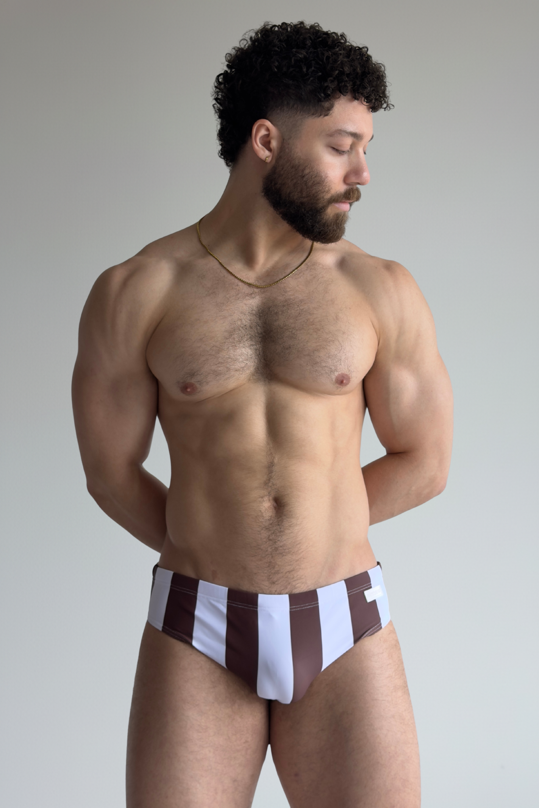 stripe swim brief - café